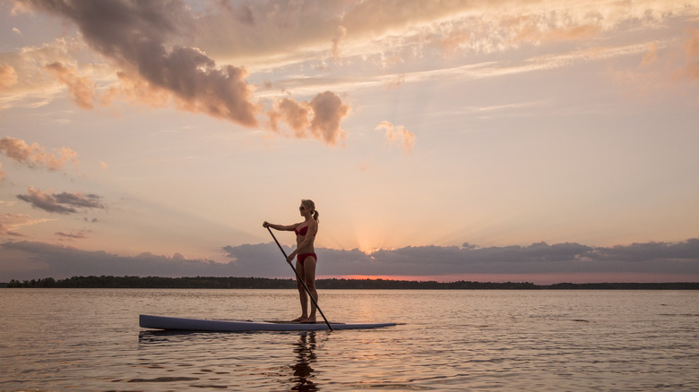 Paddleboarding on a summer evening near Nisswa, Minnesota