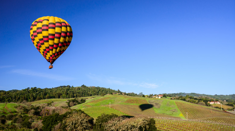 A hot air balloon over Napa's vineyards