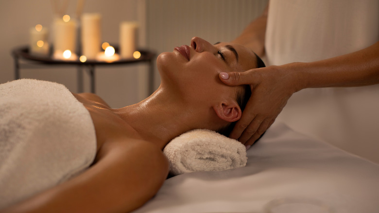 A women getting a head massage