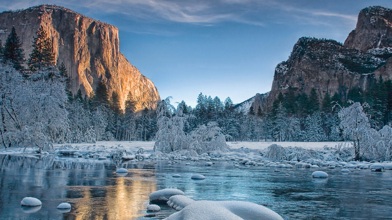 Yosemite National Park lightly covered with snow and ice