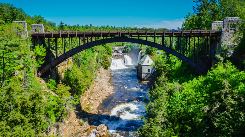 View of the Ausable Chasm bridge in summertime