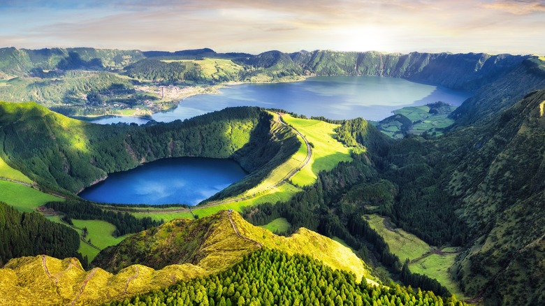 Aerial view of Sete Cidades in the Azores