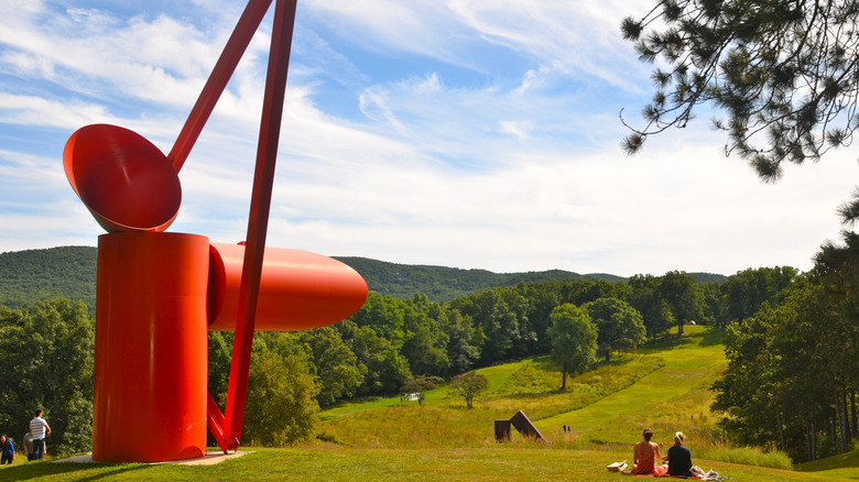 Visitors sitting outside Storm King Art Center