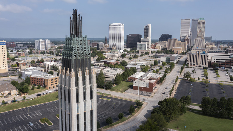 Downtown Tulsa with historic buildings highlighted