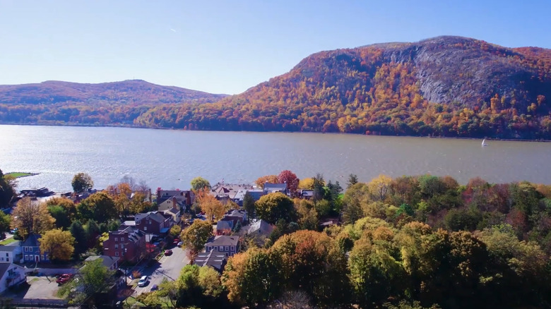 Village of Cold Spring from above, Storm King Mountain across the Hudson River