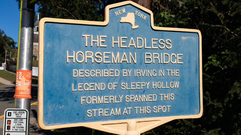 The headless horseman bridge sign in Sleepy Hollow