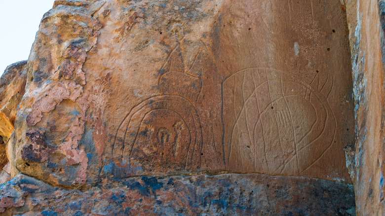 Petroglyphs on a cliffside at Hickison Petroglyph Recreation Area