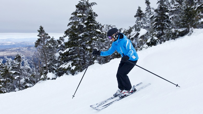 A skier makes her way down a slope in New Hampshire