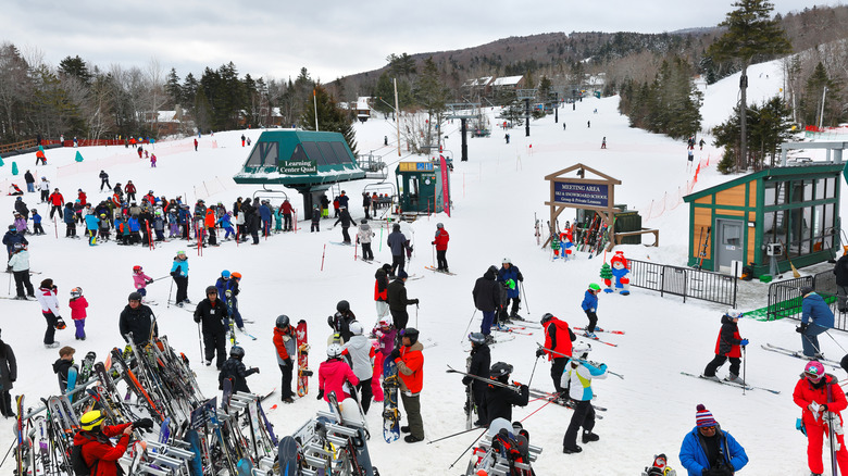 People at the base of Bretton Woods Ski area in New Hampshire