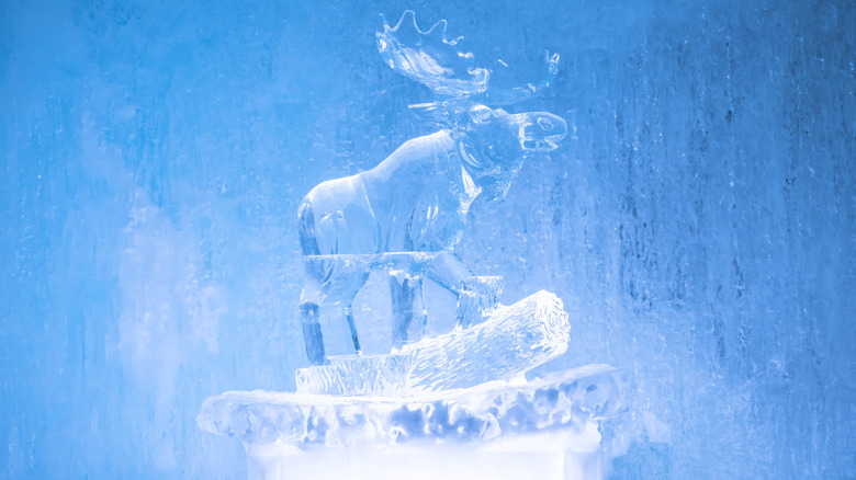 Moose sculpted from ice at Ice Castles