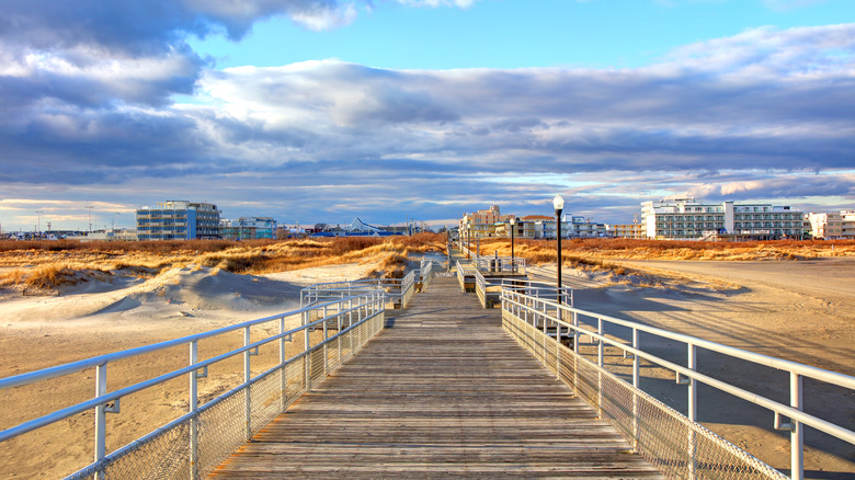 Boardwalk over sandy beach in Wildwood, New Jersey