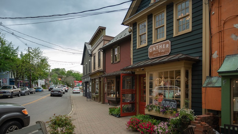 Colorful shops along the sidewalk in Frenchtown