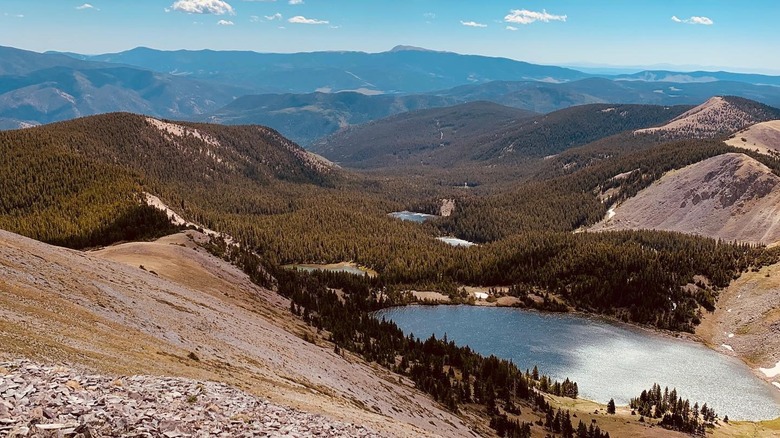 Aerial view of the Latir Lakes and mountains in the Latir Peak Wilderness, New Mexico