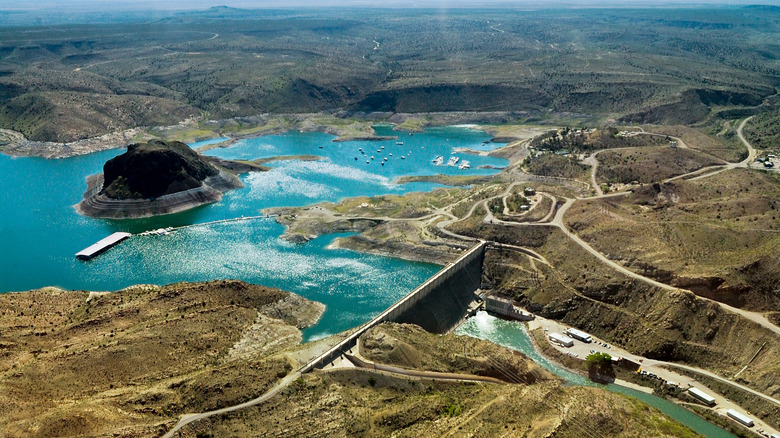 Elephant Butte Lake in daylight from above