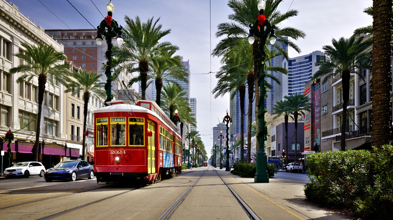 Canal Street with a trolley in New Orleans