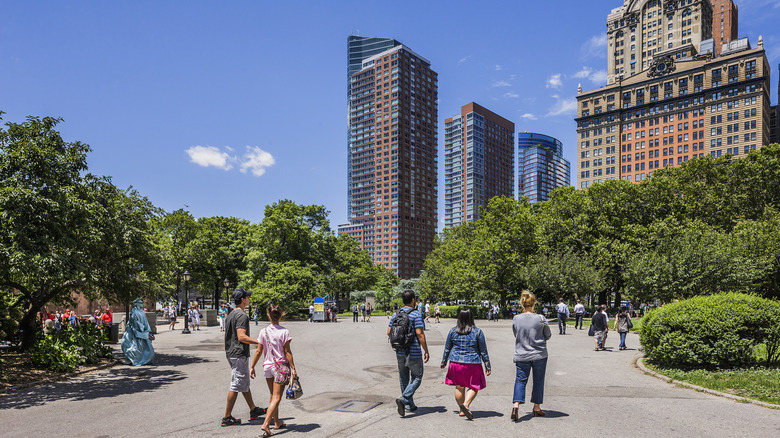 People strolling through Battery Park