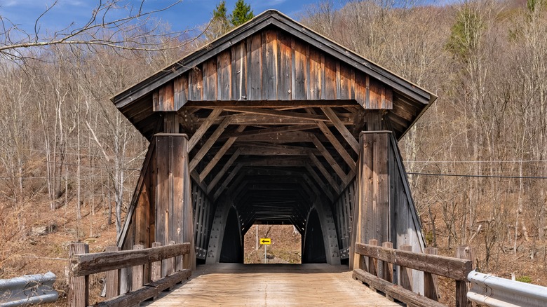 Wooden bridge in the Catskills at Livingston Manor, New York, in the winter