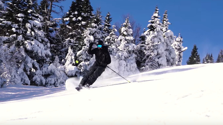 Skier going down one of the trails in Gore Mountain