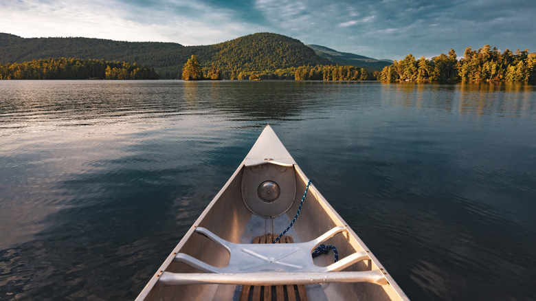 View from a canoe on Lake Geroge in the Adirondacks in New York