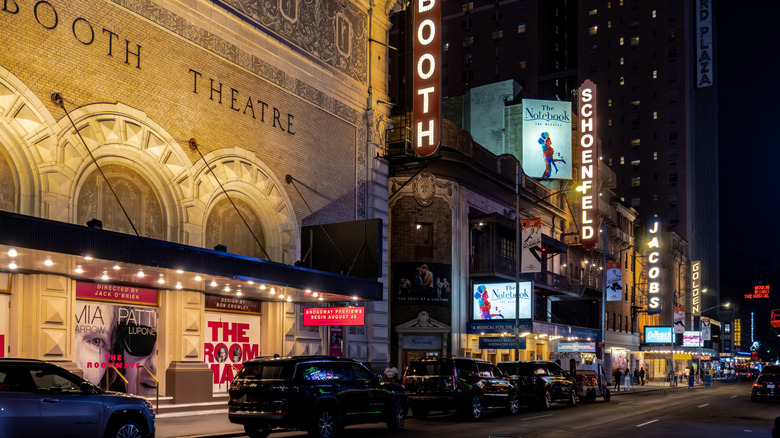 The Theater District in Manhattan at night