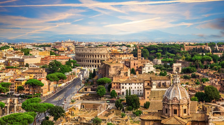 Aerial of Rome near Colosseum