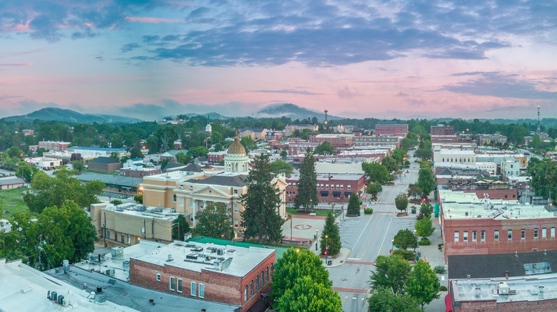 Hendersonville, North Carolina aerial landscape at dawn