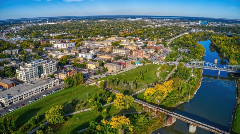 An aerial view of the city of Grand Forks, North Dakota