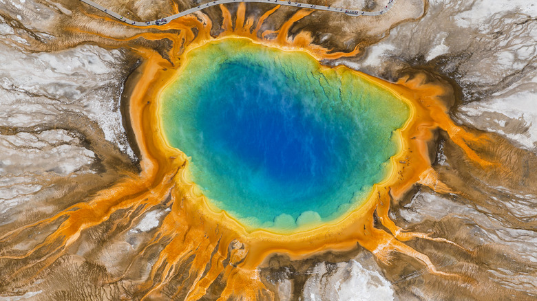 Aerial view of Grand Prismatic Spring in Yellowstone National Park