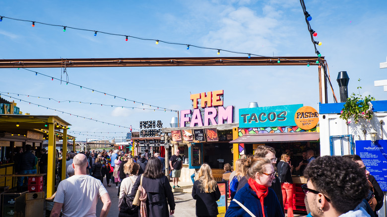 Food stalls inside Reffen street food market in Copenhagen