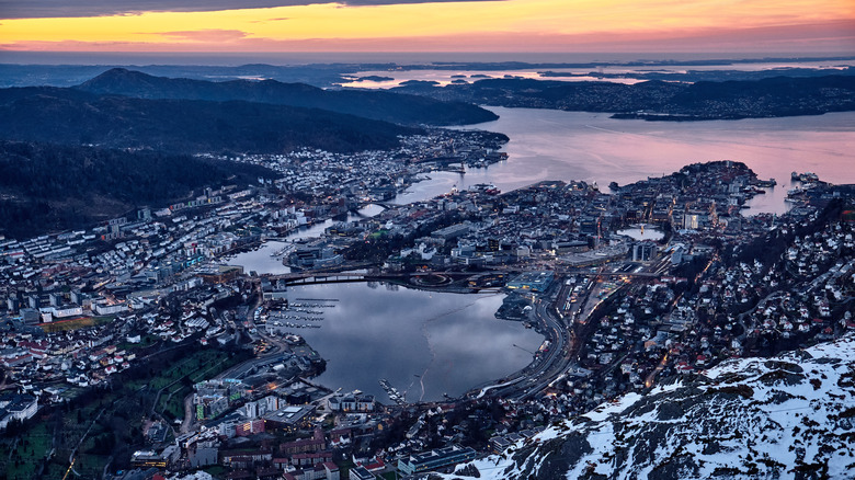 Aerial view of Bergen from Mount Fløyen