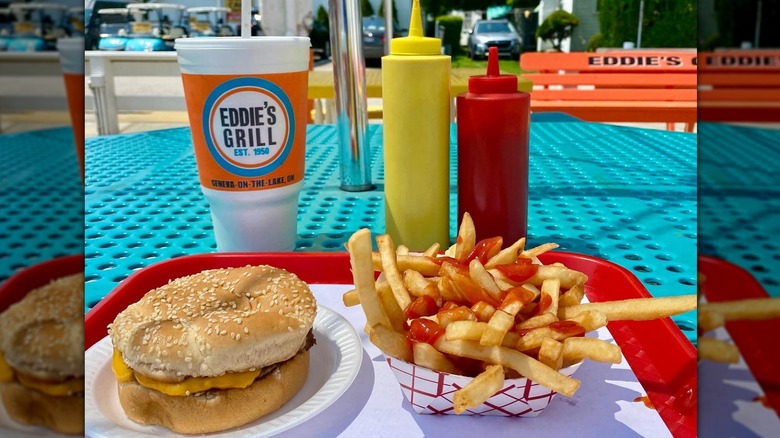 Burger, fries, and drink from Eddie's Grill