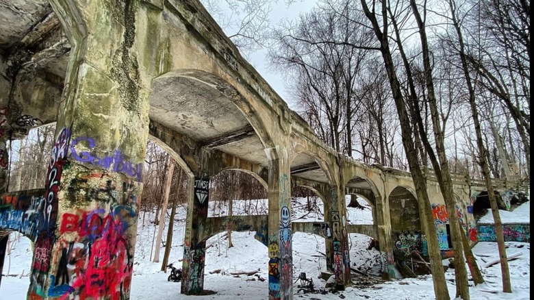 Hillandale Bridge to Nowhere surrounded by snow