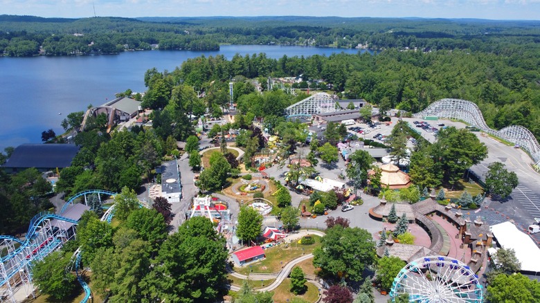 an aerial view of Canobie Lake Park in New Hampshire