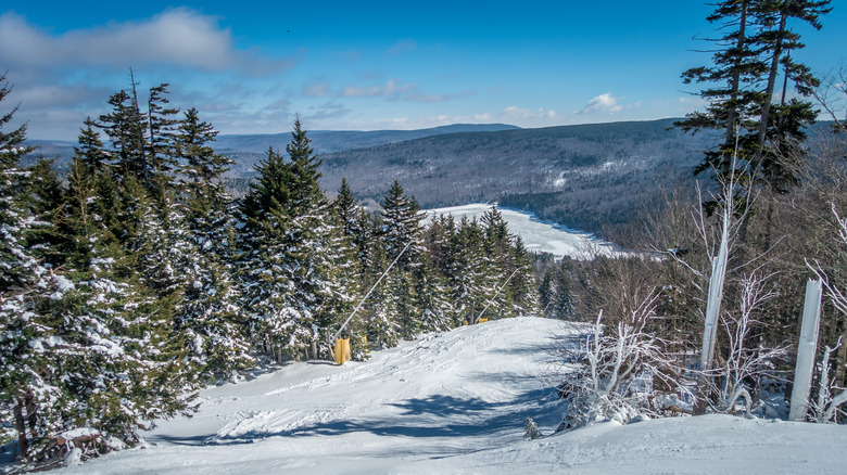 An empty ski run at Snowshoe Resort in West Virginia