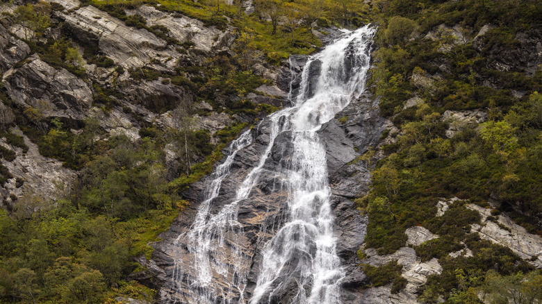 Front view of the Steall Waterfalls