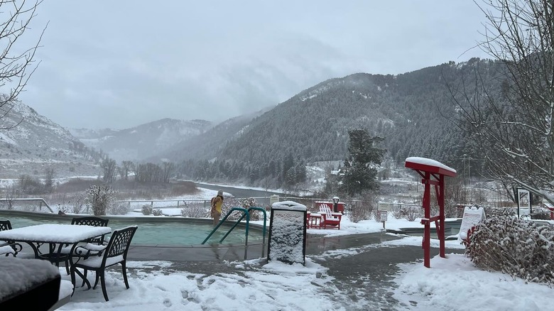 Snowy hot springs mountains