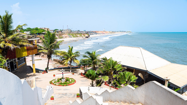 View of the beach and ocean from a hotel in Accra, Ghana