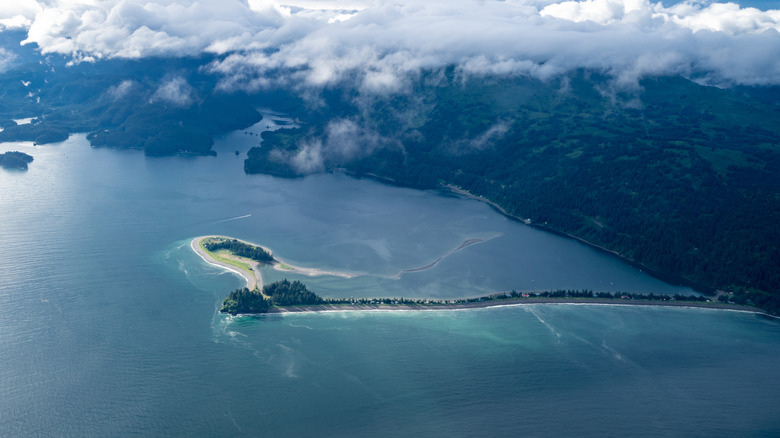 A spit forming off the coast in Seldovia