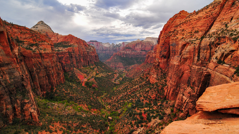 Zion Canyon in Utah on cloudy day