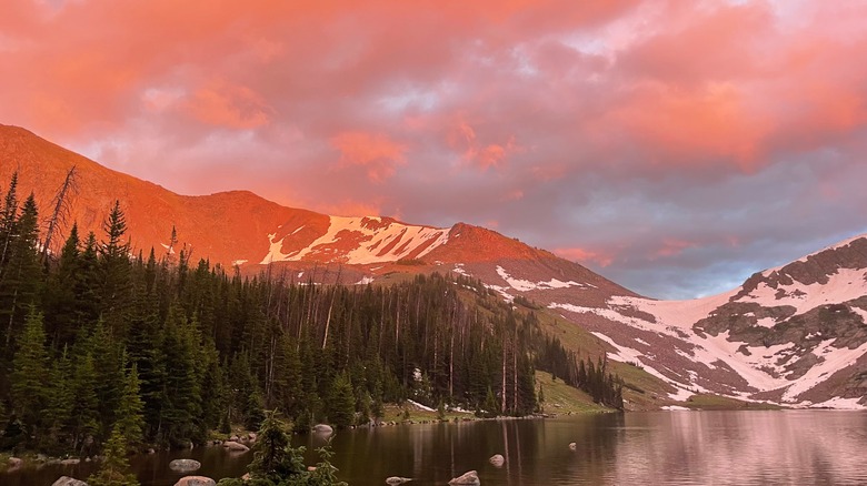 Sunset over snowy mountain