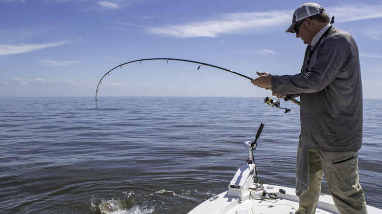 a man reeling in a fresh catch