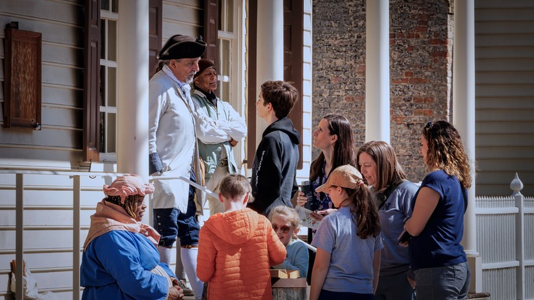 A tour guide inside Colonial Williamsburg