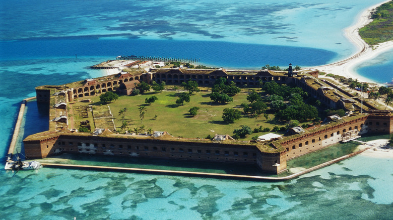 An aerial view of Fort Jefferson at Dry Tortugas National Park in Florida