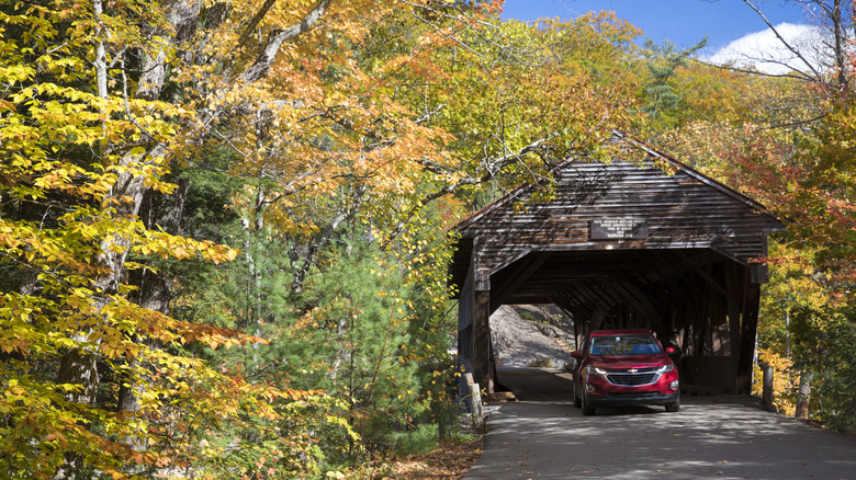 Kancamagus Highway covered bridge car