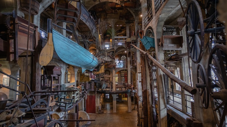 An array of artifacts in the main hall at the Mercer Museum