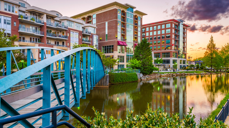 Bridge over a lake in downtown Greenville, North Carolina