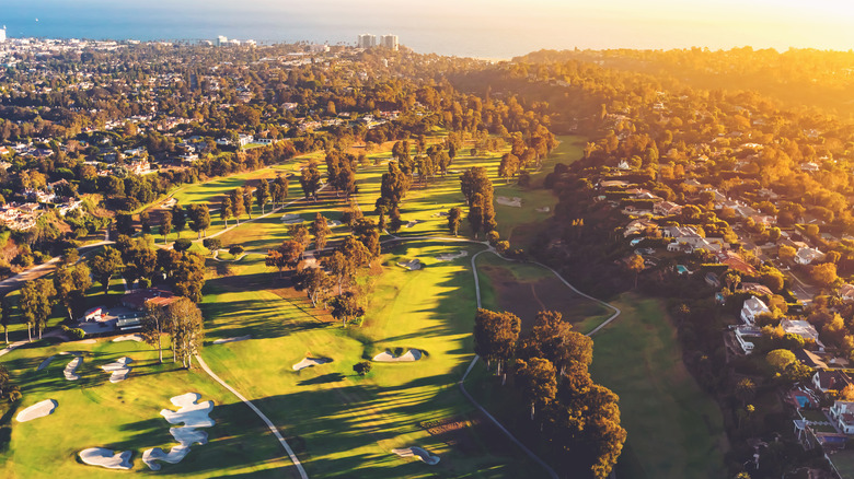 An aerial view of a golf course in Los Angeles