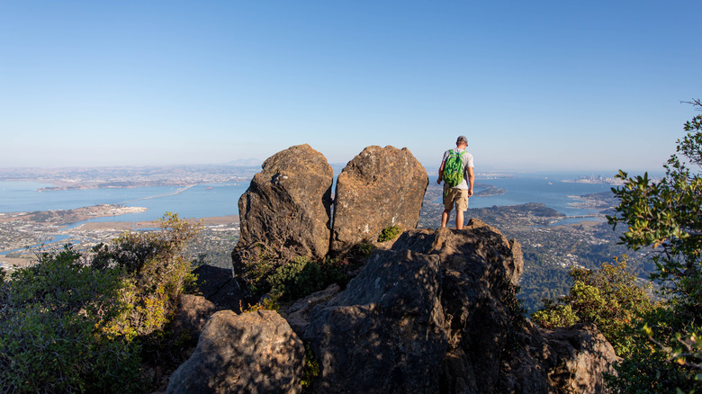 Hiker standing on the East Peak of Mount Tamalpais