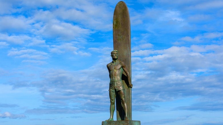 Santa Cruz surfer statue on West Cliff Drive trail