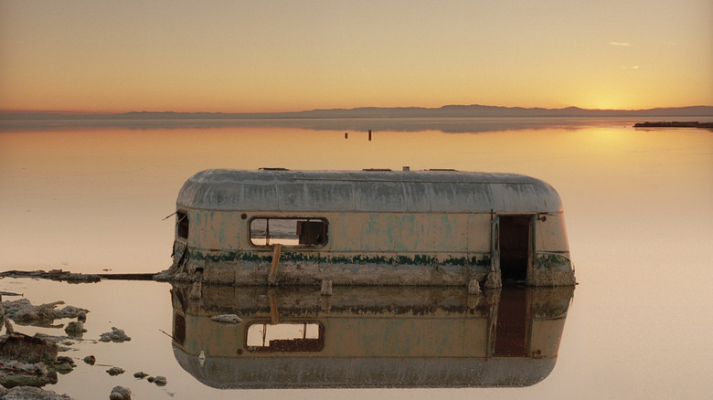 Van submerged in the Salton Sea